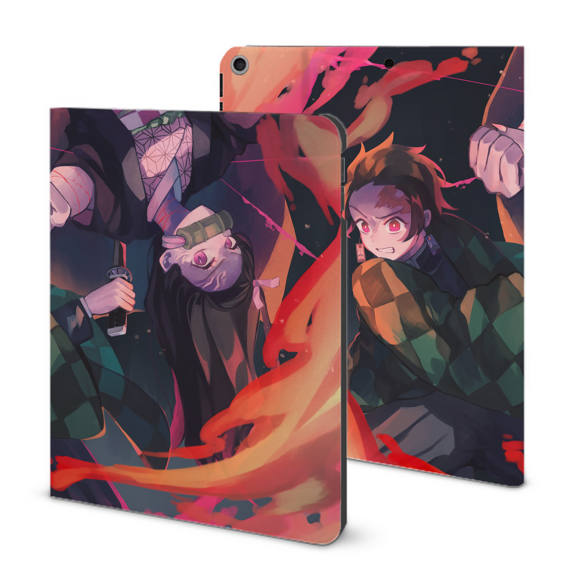 （画像用） 鬼滅の刃（きめつのやいば）竈門 炭治郎／かまど たんじろう Kamado Tanjirou IPad ケース ブック型 PUレザー TPU 耐衝撃 軽量 薄型 ペン収納なし 全面保護 IPad 各モデル対応
